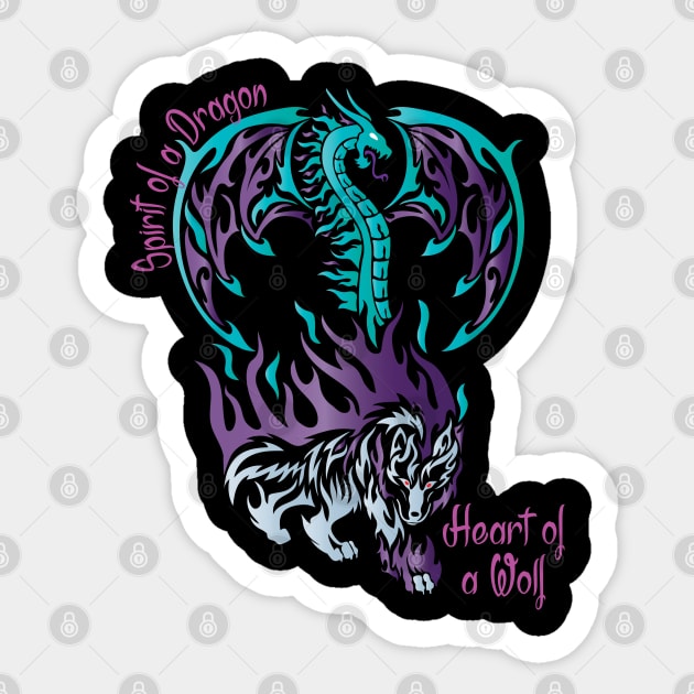 Spirit of an Ice Dragon and the Heart of a Frost Wolf in a Tribal / Tattoo Art Style Sticker by Designs by Darrin